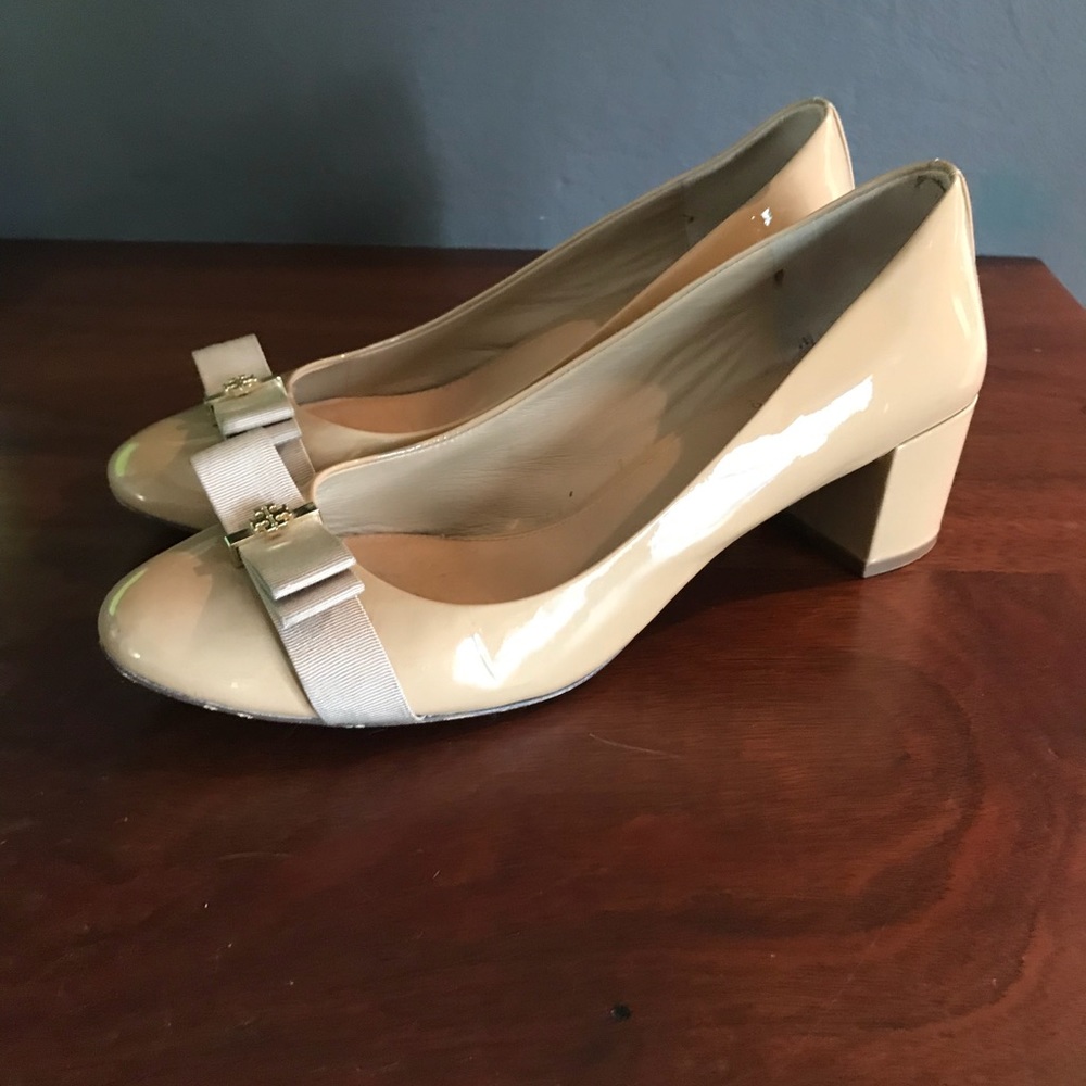 Tory Burch nude patent block heels